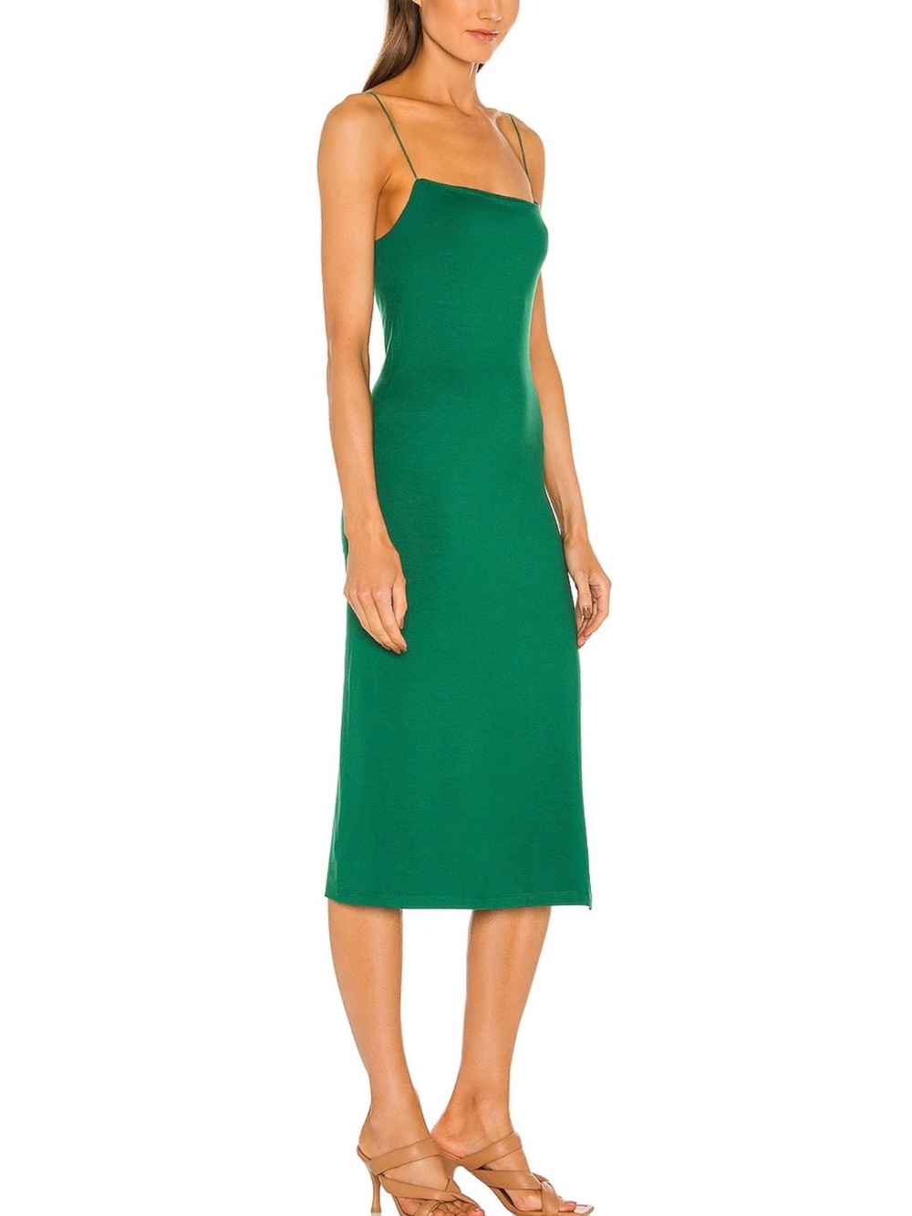 Enza Costa Emerald Green Spaghetti Strap Midi Dress with Side Slit - Picture 2 of 3